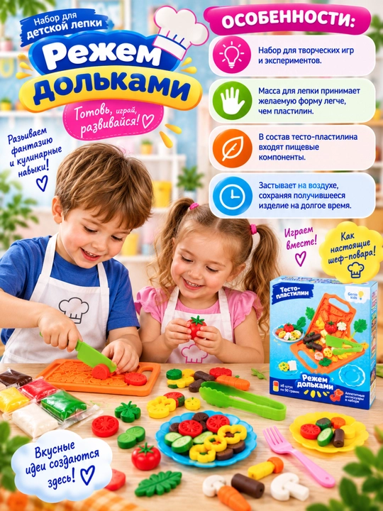 Набор для детской лепки GENIO KIDS-ART, Режем дольками