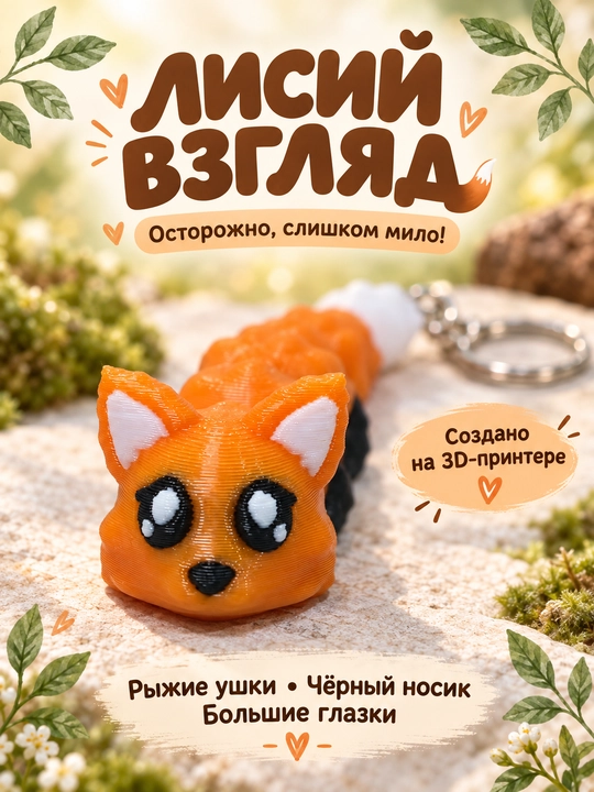 Tulki brelok harakatlanuvchi figurka 3D bosma, antistress, suvenir, sovg'a