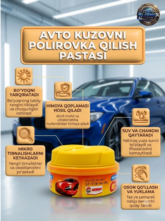 Для любых авто карнаубский воск GETSUN GT-3118, глубокий блеск и скрытие царапин, 230г