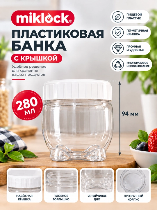 Пластиковая банка Miklock с крышкой, пищевой прозрачный контейнер для специй и продуктов