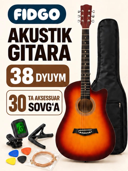 Akustik gitara, FIDGO to‘plamida 30 ta aksessuar - 