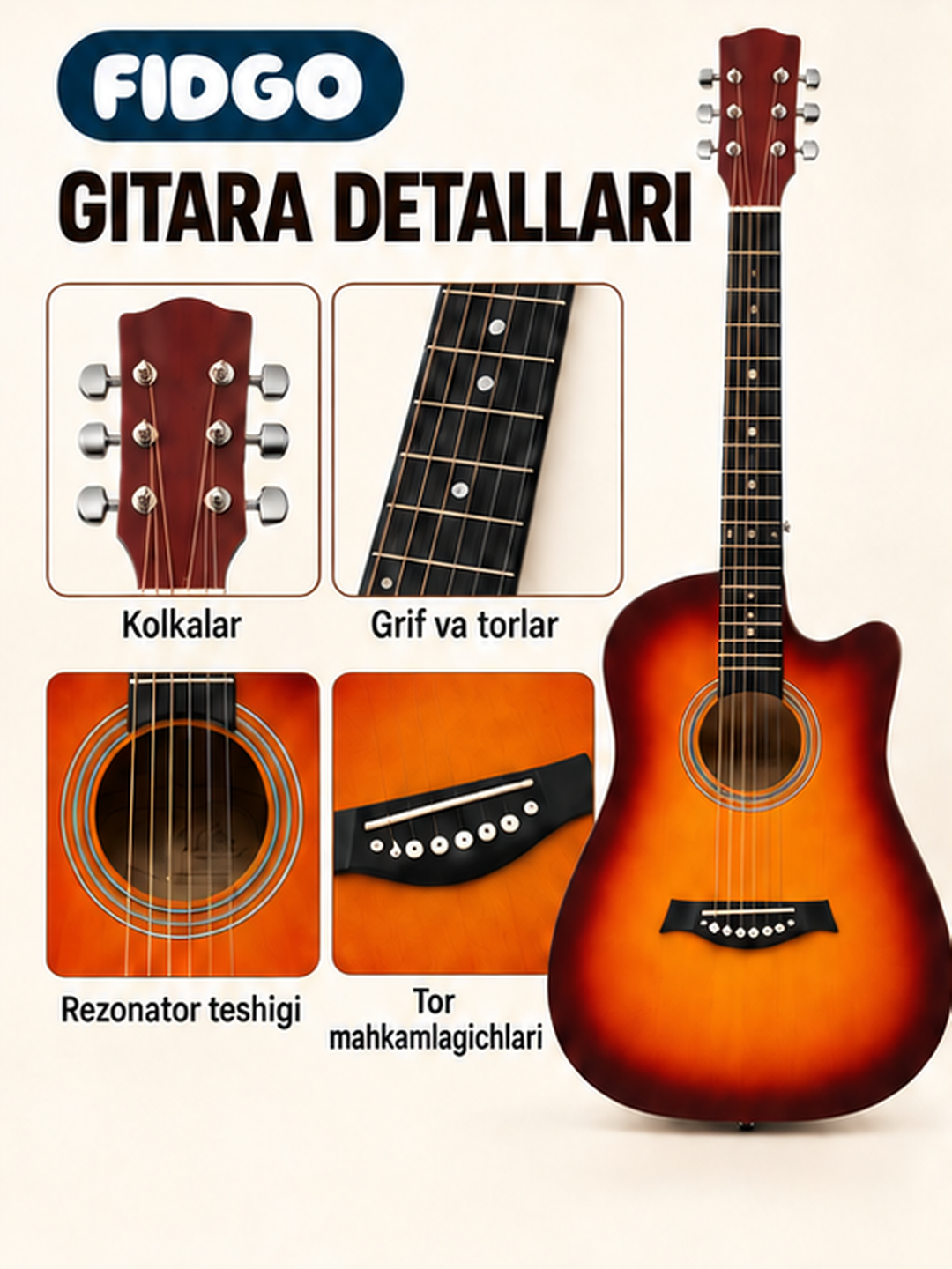 Akustik gitara, FIDGO to‘plamida 30 ta aksessuar