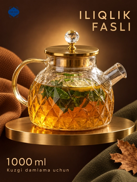 Issiqlikka chidamli shishadan, prujina elakli shisha choynak