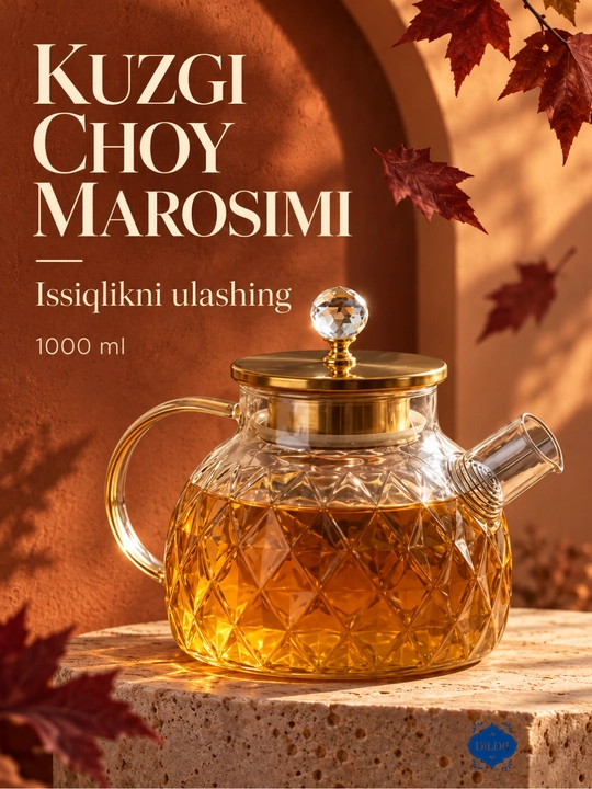 Issiqlikka chidamli shishadan, prujina elakli shisha choynak