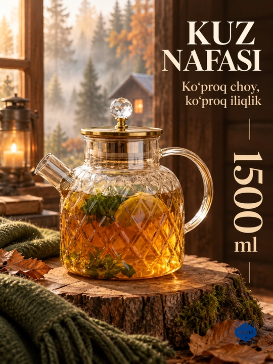 Issiqlikka chidamli shishadan, prujina elakli shisha choynak