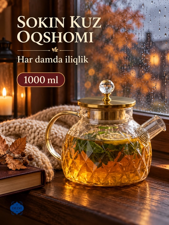 Issiqlikka chidamli shishadan, prujina elakli shisha choynak