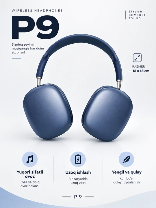 Беспроводные наушники Bluetooth P9 с микрофоном, полноразмерные - 