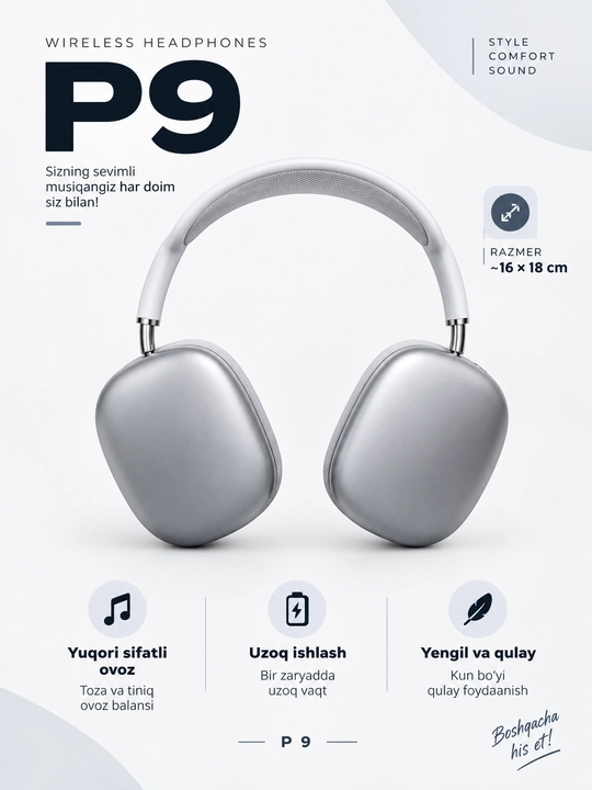 Беспроводные наушники Bluetooth P9 с микрофоном, полноразмерные - 