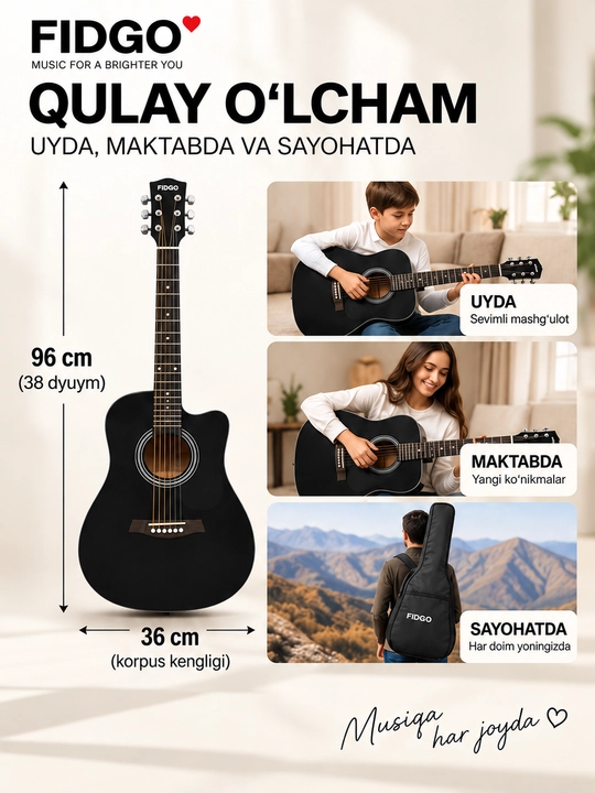 Akustik gitara, FIDGO to‘plamida 30 ta aksessuar