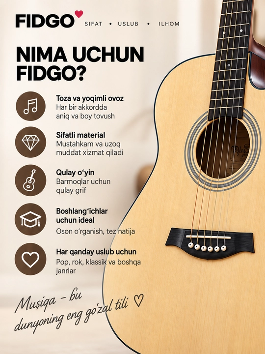 Akustik gitara, FIDGO to‘plamida 30 ta aksessuar