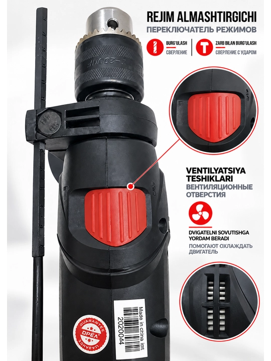 ORYOL elektr drel, zarbli drel 1100W 13mm