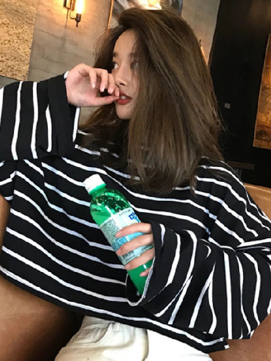 Лонгслив женский oversize, укороченный, в полоску Y2K, тельняшка