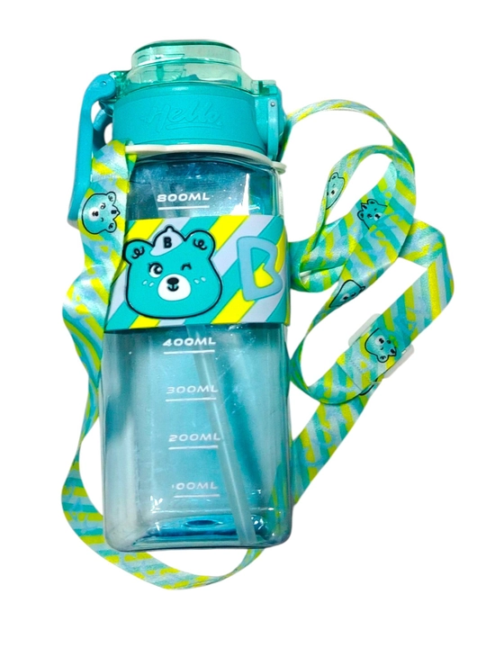 Bolalar va oʻquvchilar uchun motivatsion suv idishi, trubkali va tasmali, 800 ml
