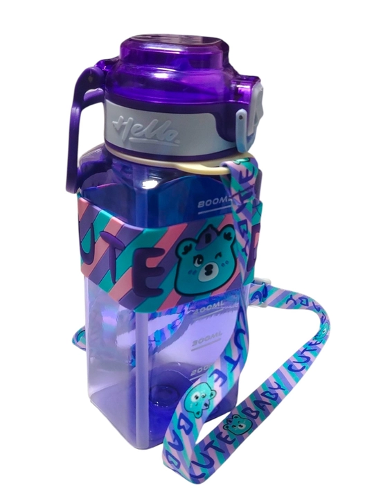 Bolalar va oʻquvchilar uchun motivatsion suv idishi, trubkali va tasmali, 800 ml