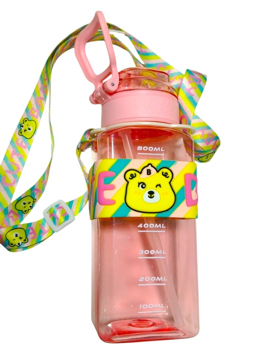 Bolalar va oʻquvchilar uchun motivatsion suv idishi, trubkali va tasmali, 800 ml