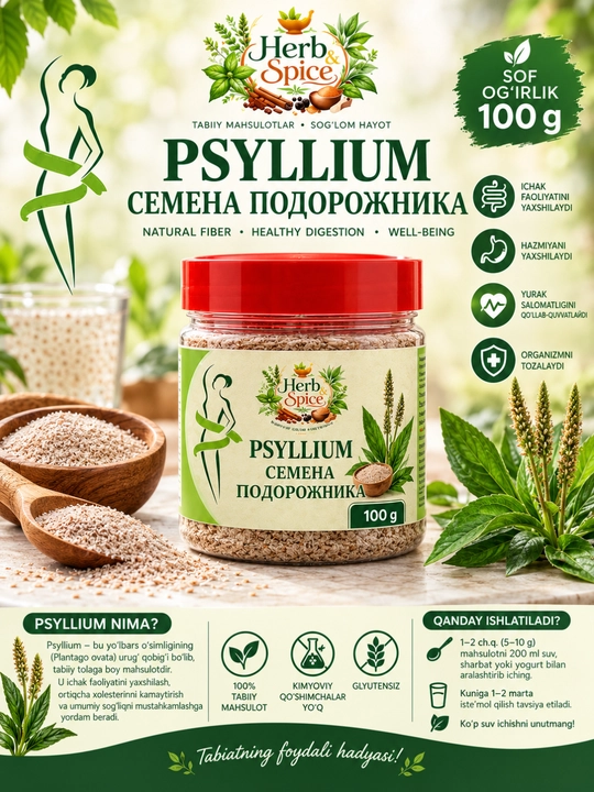 Psillium (bargizub urug‘i po‘stlog‘i), 100/200 g
