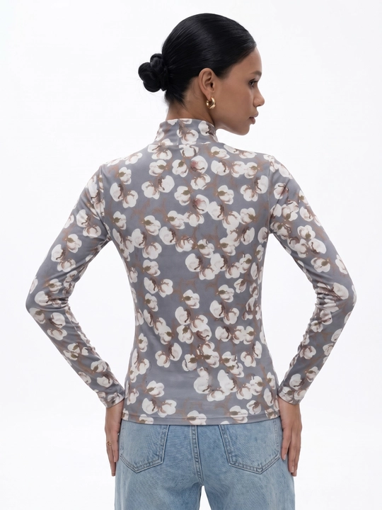 UMA ayollar uchun paxta guli printli Slim Fit uzun yengli longsliv