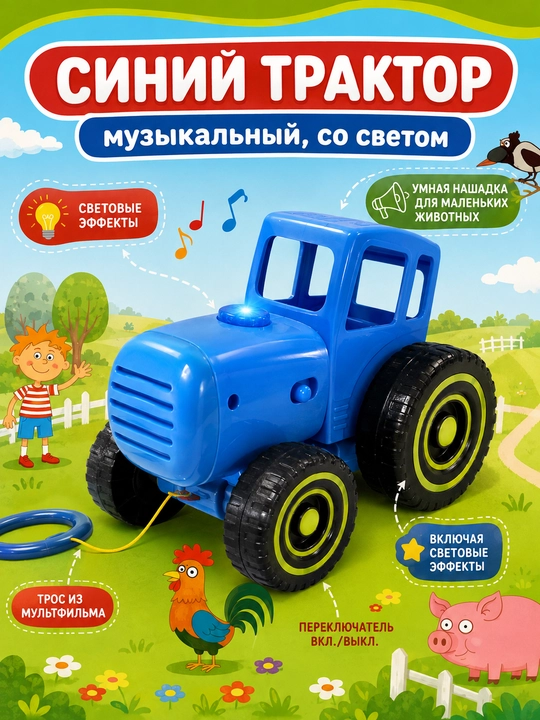 Siniy traktor musiqali o'yinchoq chiroqli va ovozli Ko'k traktor - 