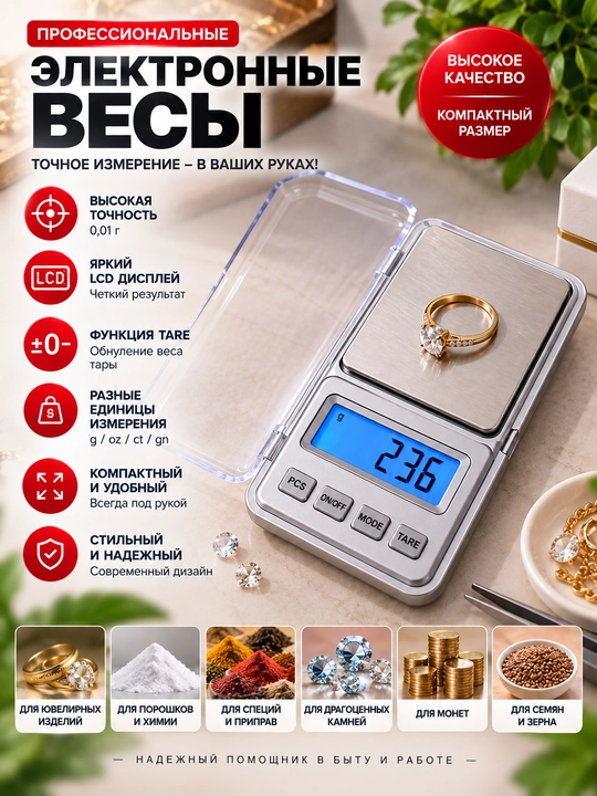 Elektron tarozi, mini cho'ntak tarozi, 0.01 g aniqlik, zargarlik va ziravorlar uchun qulay - 