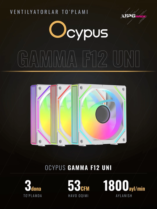 Korpus uchun ventilyatorlar to'plami Ocypus Gamma F12 UNI ARGB Reverse Blade 120 mm