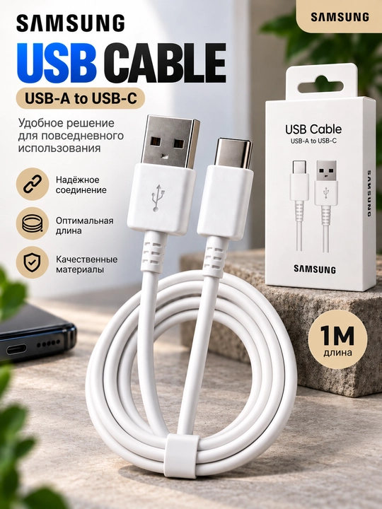 Универсальный кабель USB-A — Type-C для зарядки и синхронизации - 