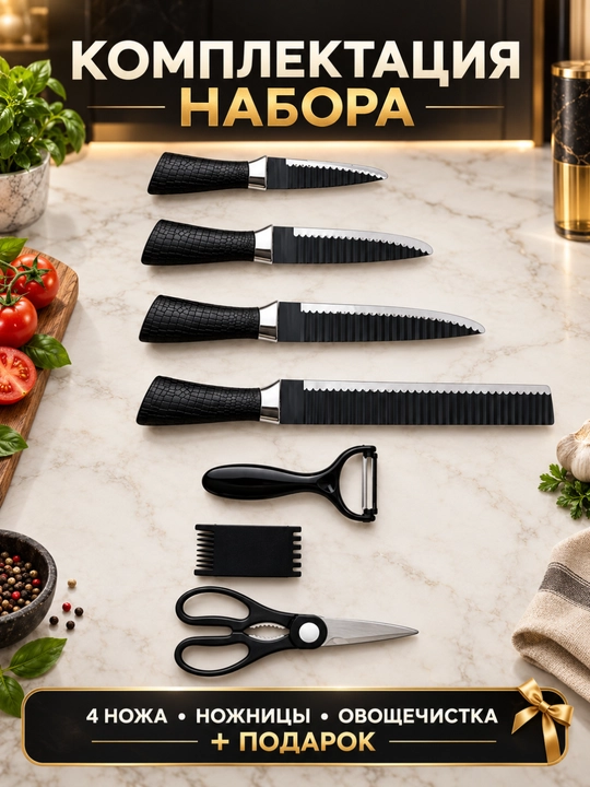 Набор кухонных ножей, 6 предметов + подарок, острые лезвия для дома и кухни