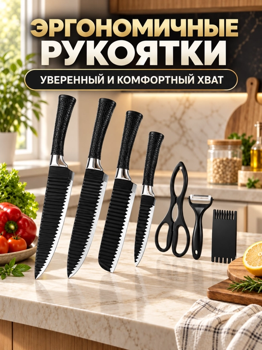 Набор острых кухонных ножей, 6 предметов с подарком, для нарезки продуктов