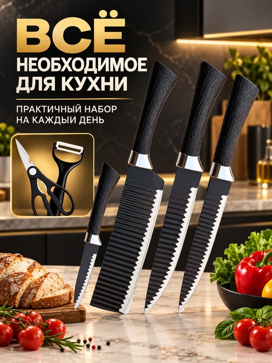 Набор острых кухонных ножей, 6 предметов с подарком, для нарезки продуктов