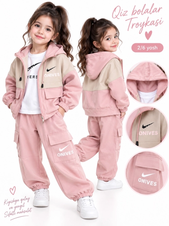 Qiz bolalar uchun 3 qismli sport kostyumi — troyka