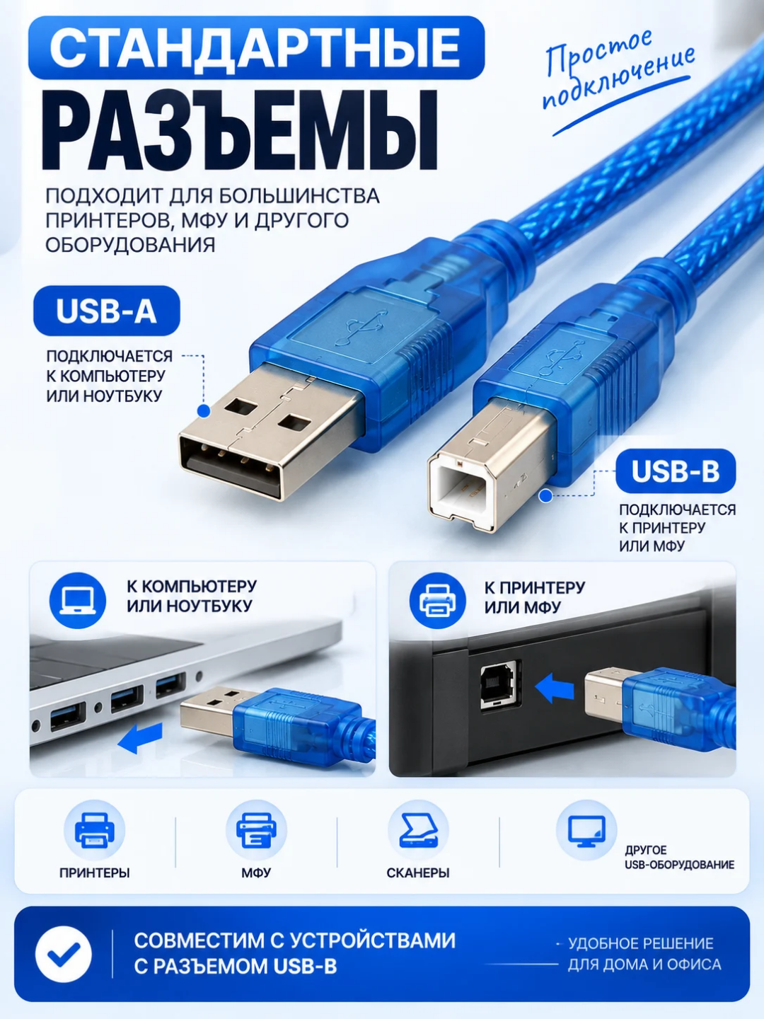 USB-кабель для принтера — кабель подключения принтера к компьютеру