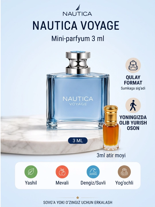 Mushkambar Voyage, 3 ml - erkaklar uchun mushk parfyum - 