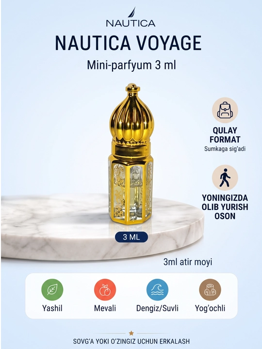 Mushkambar Voyage, 3 ml - erkaklar uchun mushk parfyum