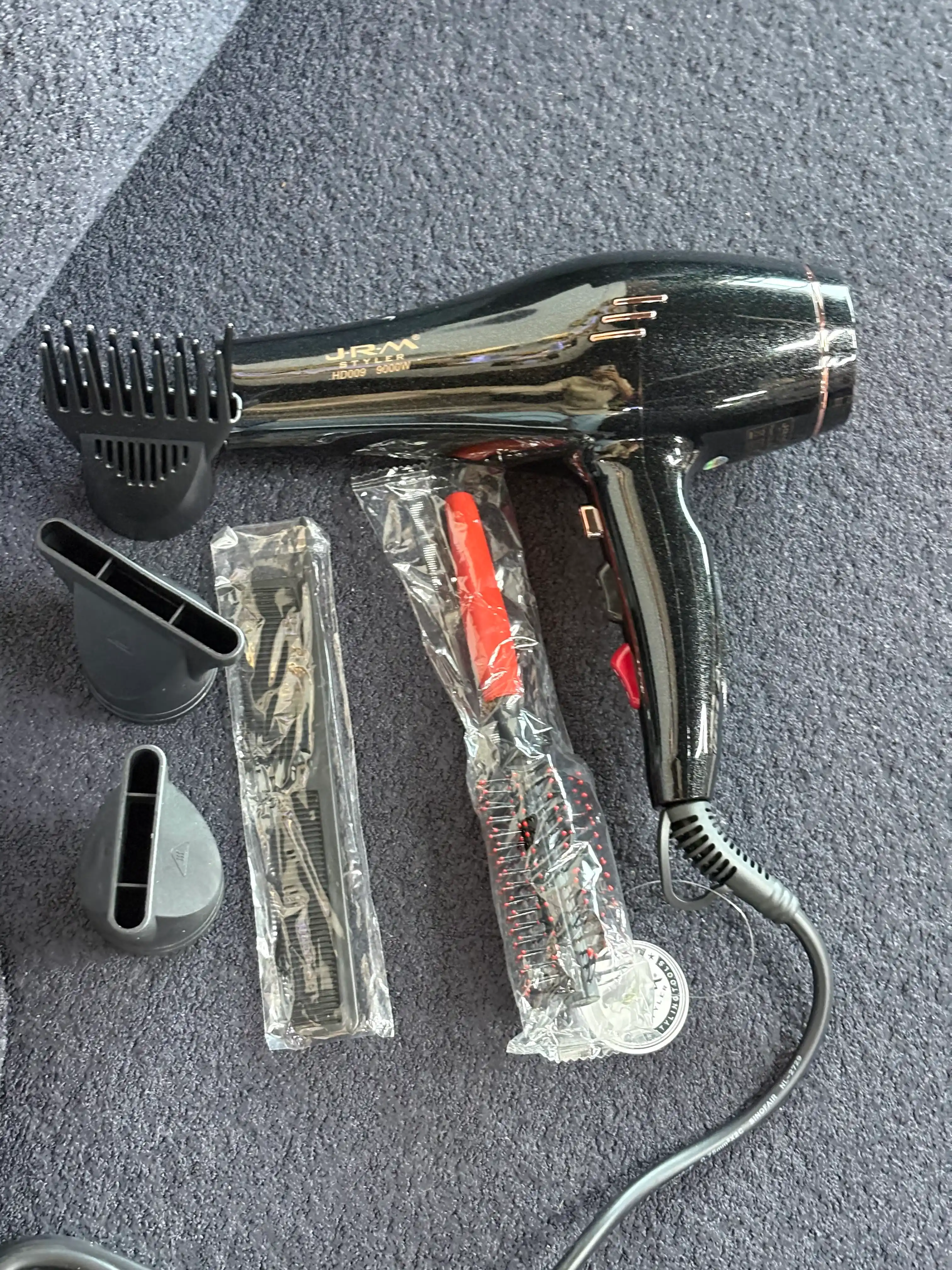 Фен для волос JRM Styler 9000 Вт, 3 температуры, 2 скорости, 3 насадки, 3 расчёски в подарок