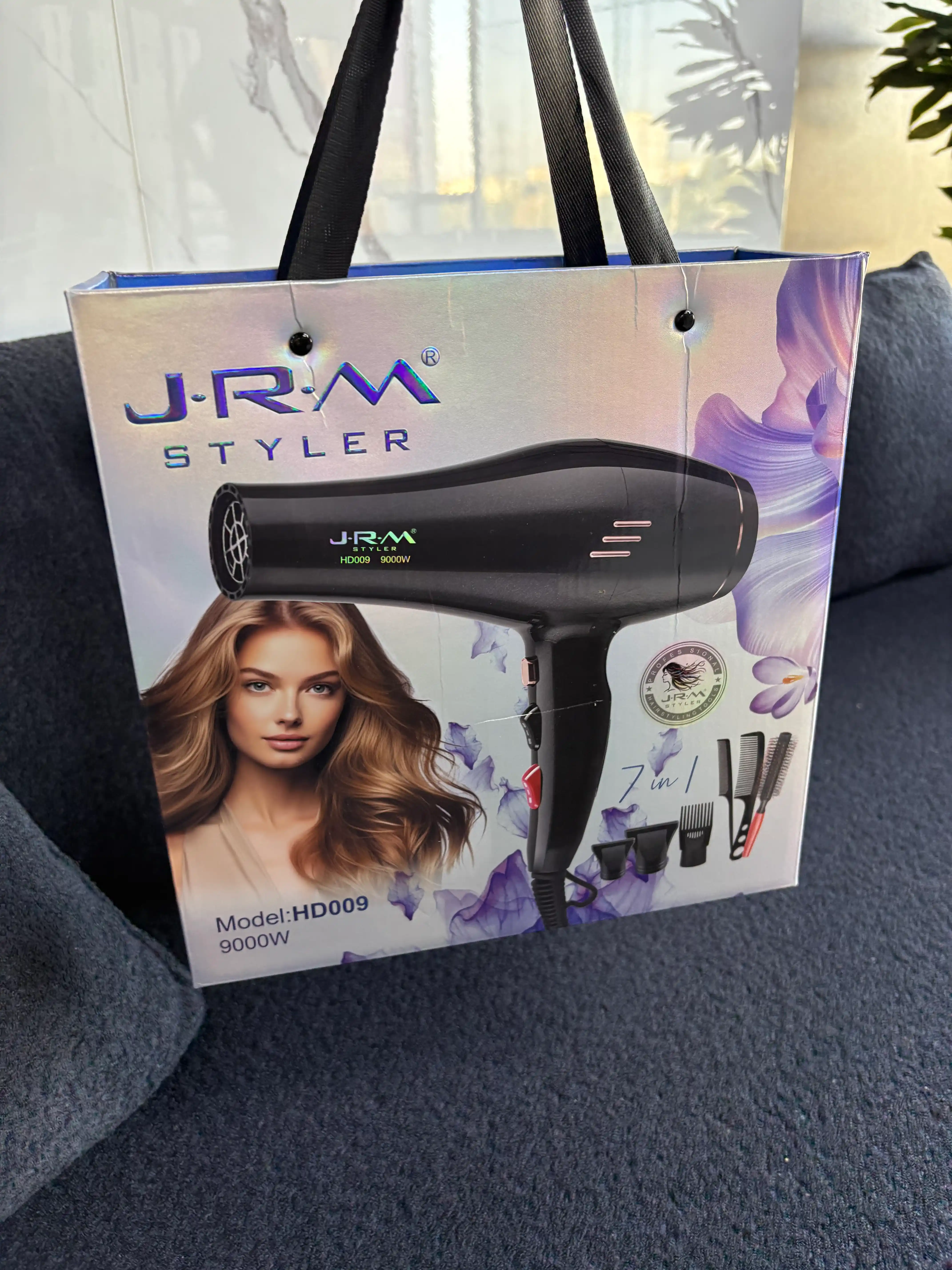 Фен для волос JRM Styler 9000 Вт, 3 температуры, 2 скорости, 3 насадки, 3 расчёски в подарок