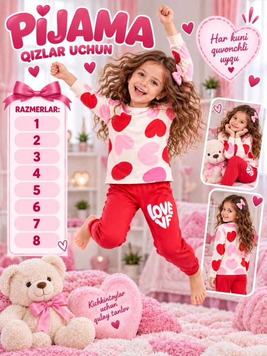 1-8 yoshli bolalar uchun uzun yengli yumshoq pijama
