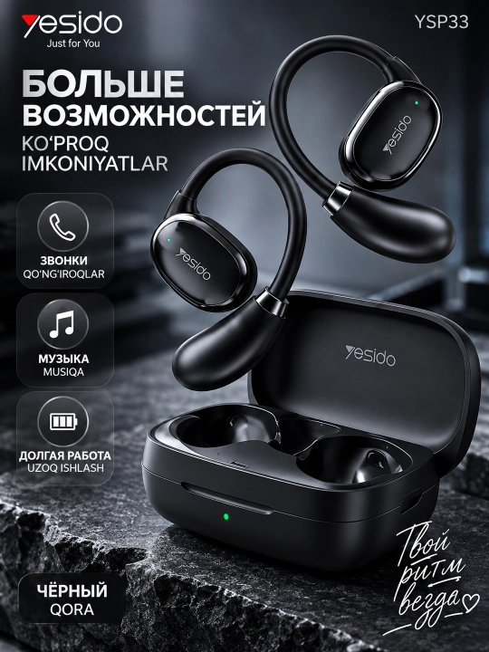 Наушники беспроводные YESIDO YSP33 c функцией переводчика 68 языков Bluetooth бел.черн - 