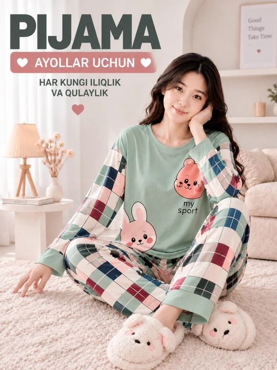 Ayollar uchun uzun yengli va shimli pijama