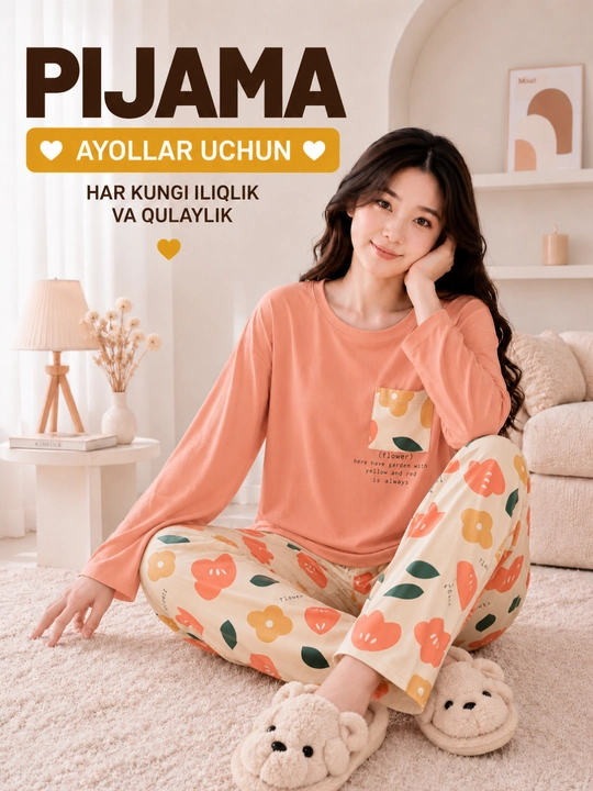 Ayollar uchun uzun yengli va shimli pijama