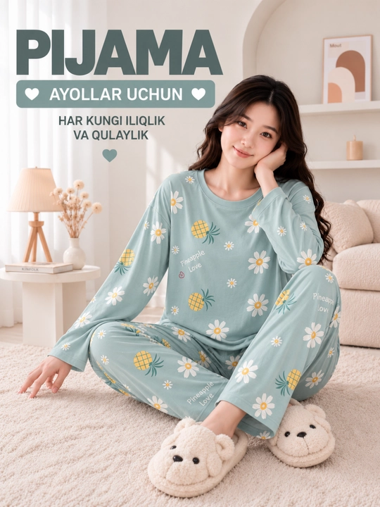 Ayollar uchun uzun yengli va shimli pijama