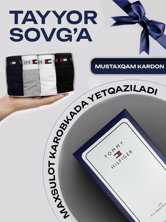 Erkaklar sport trusiklari bokserlar, 1 va 4 dona to‘plam, 95% paxtadan, sovg‘a qutisida