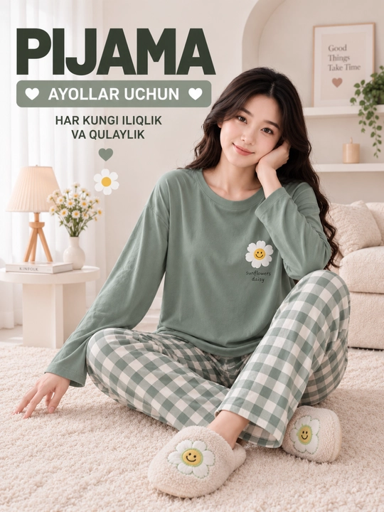 Ayollar uchun uzun yengli va shimli pijama