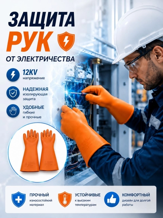 Диэлектрические перчатки для защиты от электричества, 12 кВ - 