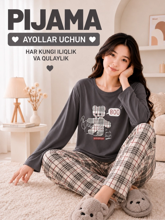 Ayollar uchun uzun yengli va shimli pijama