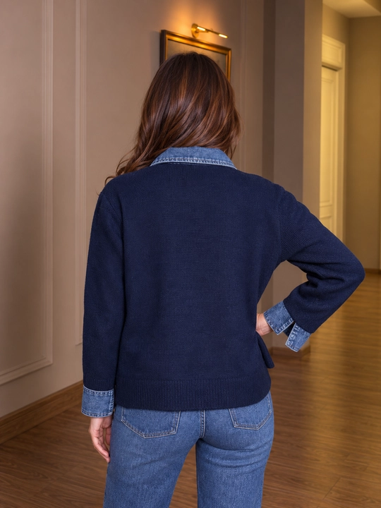 Ayollar uchun oversize jemper, jinsi bezakli, jun/kashmir, zamokli kofta, One Size 42–50