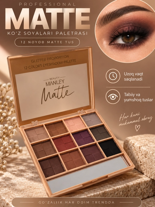 Mat tenlar palitrasi MATTE PROFESSIONAL, 10 xil rangga ega, ko'z va qovoqlar uchun tenlar - 