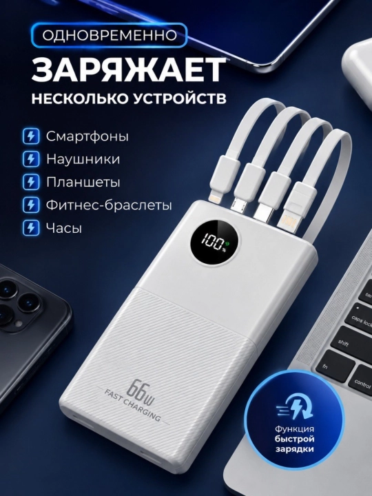 Powerbank iphone, 10 000/20 000mAh,4 tasi 1 da kabelli tashqi akkumulyator