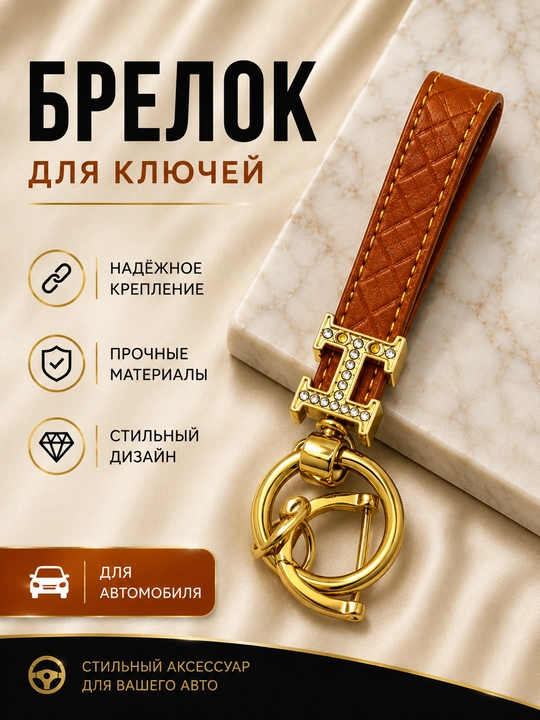 Кожаный брелок для ключей с металлическим карабином - 