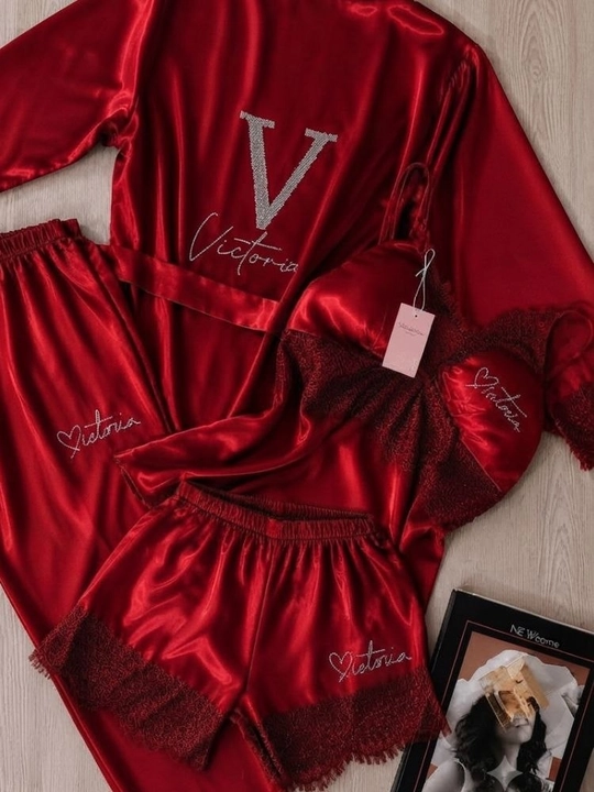 Victoria’s Secret pijamasi, to‘plam, 4 tasi 1 da, atlas xalat, mayka, shim, shortik - 