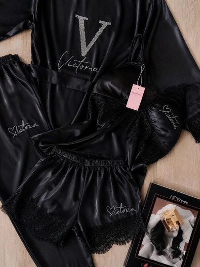 Victoria’s Secret pijamasi, to‘plam, 4 tasi 1 da, atlas xalat, mayka, shim, shortik - 