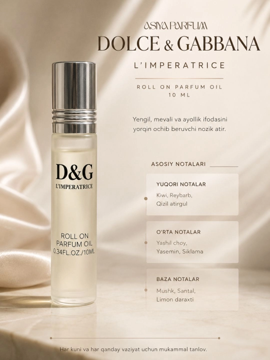 Dolce Gabbana L’Imperatrice-ayollar uchun yog'li atir, xarizmatik ifor, sovg'a uchun, 10ml - 